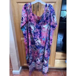 Tie-Dye Bohemian Maxi Dress with Fringe | One size